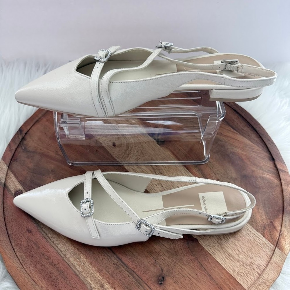 Dolce Vita Womens Ivory Pearl Leather Slingback Pointed Toe Buckle Flats Size 9 - Picture 11 of 12
